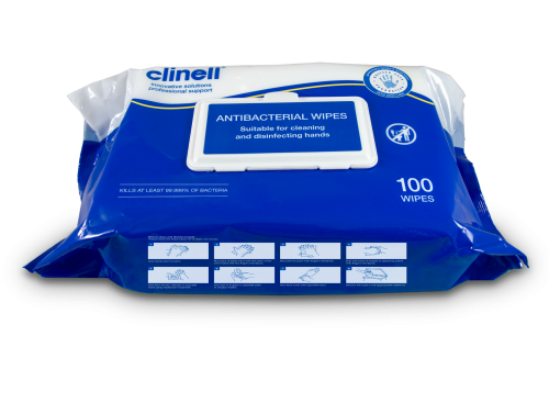 CLINELL ANTIBACTERIAL HAND WIPES / PACK OF 100