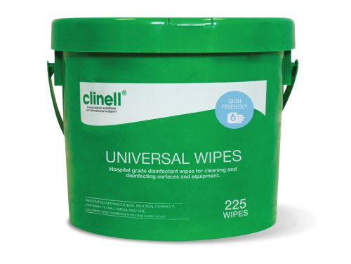 CLINELL UNIVERSAL SANITISING WIPES / BUCKET OF 225 / GREEN