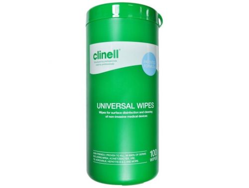 CLINELL UNIVERSAL SANITISING WIPES / TUB OF 100 / GREEN