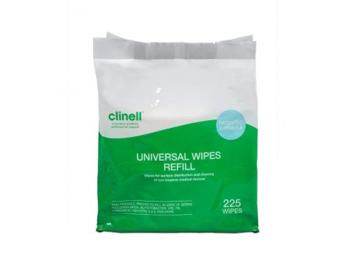 CLINELL UNIVERSAL SANITISING WIPES BUCKET REFILL / PACK OF 225 / GREEN