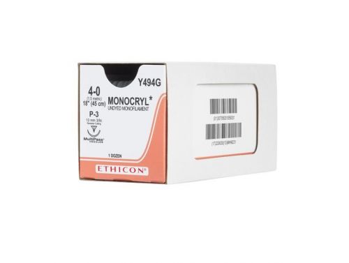 ETHICON MONOCRYL® ABSORBABLE MONOFILAMENT / 45CM 4-0 13MM 3/8 CIRCLE MP RC / BOX/12