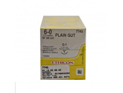 ETHICON PLAIN GUT SUTURES / 6-0 / 11MM / 45CM / BOX OF 12