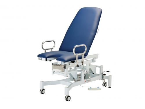 FORTRESS PARAMOUNT GYNAECOLOGY TABLE / WHITE FRAME / NAVY BLUE UPHOLSTERY
