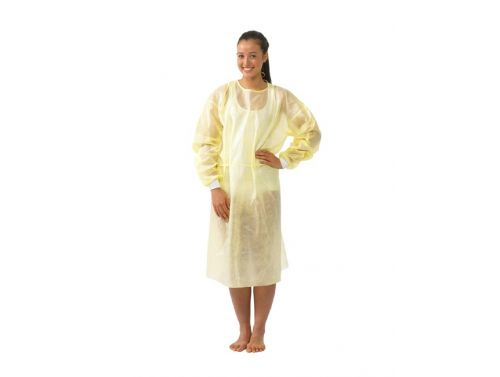 GOWN ISOLATION WATERPROOF YELLOW / BOX OF 50 / WITH KNIT CUFF