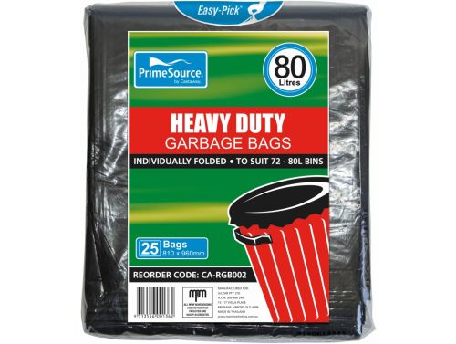 PRIMESOURCE GARBAGE BAGS / HEAVY DUTY BLACK 72-80L / BOX OF 250