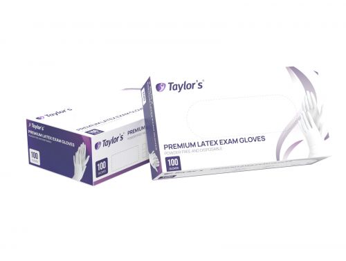 TAYLORS PREMIUM LATEX GLOVES / POWDER FREE / BOX OF 100