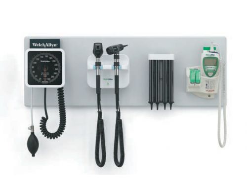 WELCH ALLYN GS77 INTEGRATED SYSTEM WITH 117200 PANOPTIC OPTHALMOSCOPE, 23610 MACROVIEW, 76700 LOCKING COLLARS AND LED LAMPS