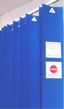 CUBICLE CURTAIN DISPOSABLE / 4.5M / BLUE / 2M DROP / PACK OF 8 photo