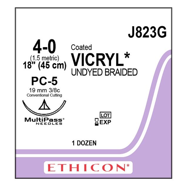 VICRYL 3/8 CIRCLE SUTURES / 4-0 / 19MM / 45CM / DS19 / BOX OF 12 photo