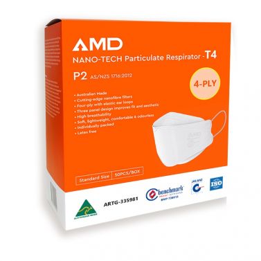 AMD NANO-TECH P2 PARTICULATE RESPIRATORS / T4 WHITE MASK / BOX OF 50