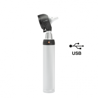 HEINE K180 F.O. OTOSCOPE WITH BETA4 USB RECHARGEABLE HANDLE WITH USB CORD AND PLUG-IN POWER SUPPLY