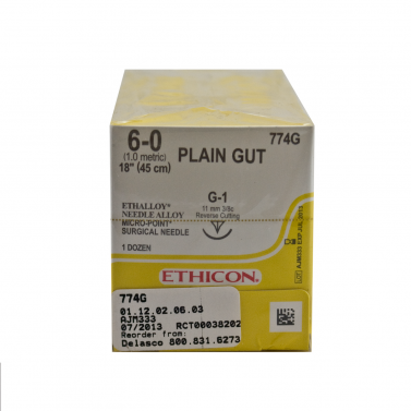 ETHICON PLAIN GUT SUTURES / 6-0 / 11MM / 45CM / BOX OF 12