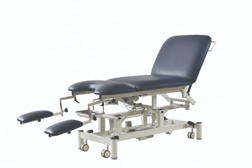 FORTRESS PARAMOUNT PREMIUM GYNAECOLOGY TABLE / WHITE FRAME / NAVY BLUE UPHOLSTERY