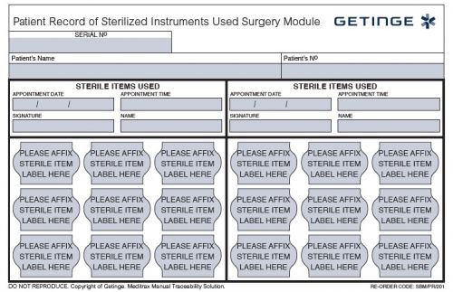 GETINGE MEDITRAX SURGERY PATIENT RECORD SHEETS