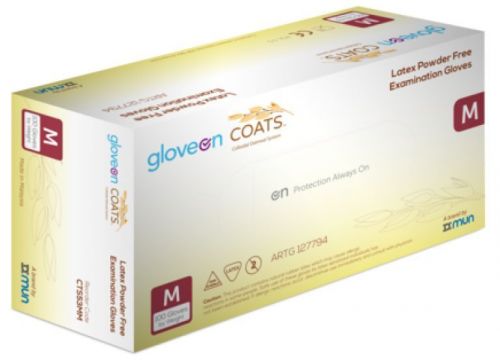 GLOVEON LATEX COATS  EXAM GLOVES POWDER FREE STANDARD CUFF / MEDIUM / BOX OF 100