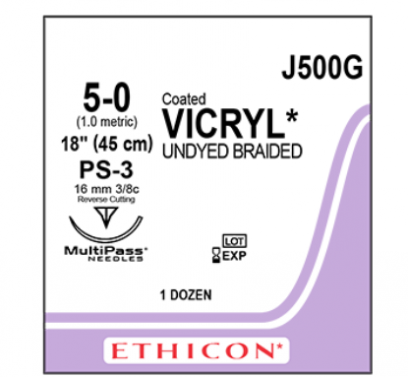 VICRYL COATED SUTURES / 5-0 / 16MM / 45CM / BOX OF 12
