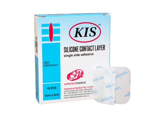 KIS SILICONE WOUND CONTACT LAYER DRESSING 5CM X 5CM, BOX OF 10