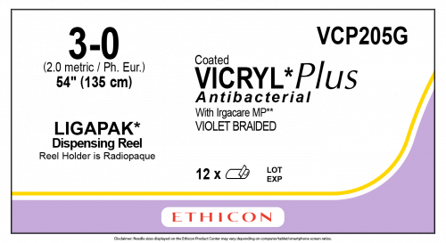ETHICON COATED VICRYL® (POLYGLACTIN 910) SUTURE  / 3-0 / 135CM / LIGAPAK / BOX OF 12